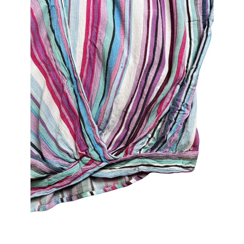 GiGiO Womens Purple Blue Striped Surplice Tie Neck Wrap Top Blouse‎ TJ1100 M